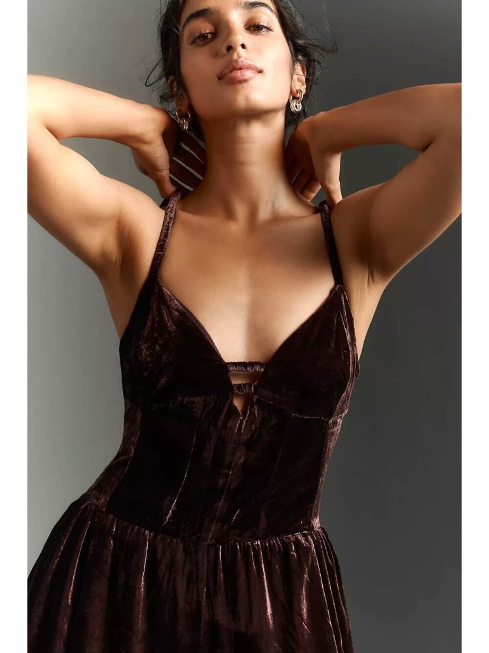 By Anthropologie 3D Floral Velvet Jumpsuit Brown 16 - Picture 3 of 4